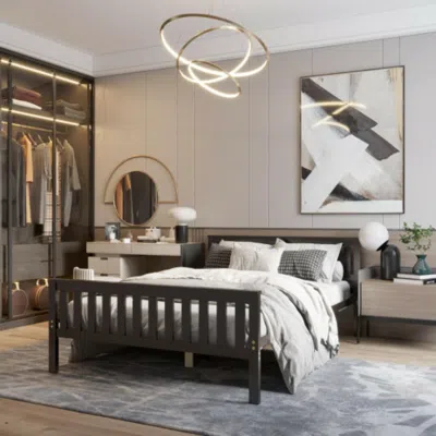 Hivvago Full Size Wood Platform Bed With Headboard