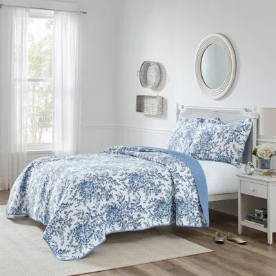 Hivvago Full/queen 3 Piece Bed In A Bag Reversible Blue White Floral Cotton Quilt Set