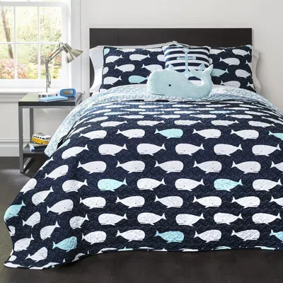 Hivvago Full/queen 5 Piece Bed In A Bag Navy Teal Microfiber Waves Whales Quilt Set