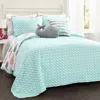 Hivvago Full/queen 5 Piece Microfiber Quilt Set In Teal Pink Aqua Waves Whale Pattern In Green