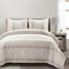 Hivvago Full/queen Beige Off-white Cream Stripe 3-piece Reversible Cotton Quilt Set In Neutral