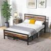 Hivvago Full/queen Industrial Bed Frame With Rustic Headboard And Footboard-full Size