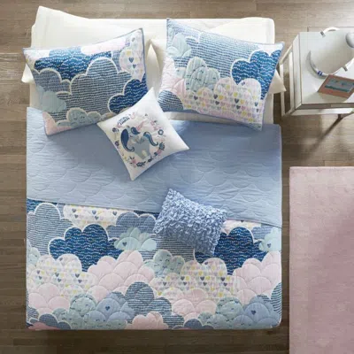 Hivvago Full/queen Kids Blue Pink Unicorn Clouds Quilt Coverlet Bedspread Set