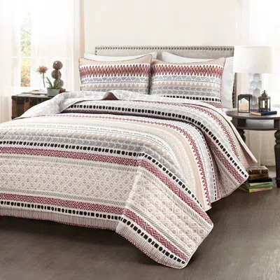 Hivvago Full/queen Lightweight Rustic Red Chevron Stripe Reversible 3 Piece Quilt Set In Multi