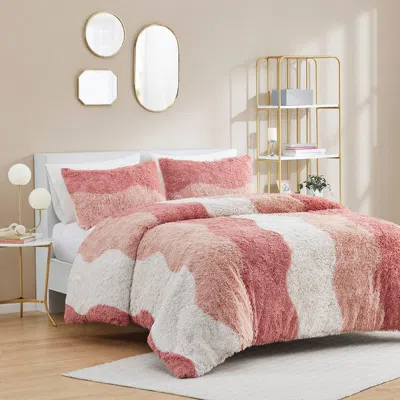 Hivvago Full/queen Pink Blush White Reversible Soft Sherpa Faux Fur 3-pc Comforter Set In Multi