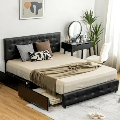 Hivvago Full/queen Pu Leather Upholstered Platform Bed With 4 Drawers-full Size