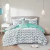Hivvago Full/queen Reversible Comforter Set With Grey White Aqua Teal Chevron Pattern