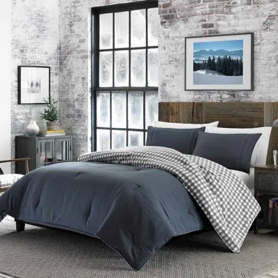 Hivvago Full/queen Size 100% Cotton Reverse Plaid Gray/white Comforter Set