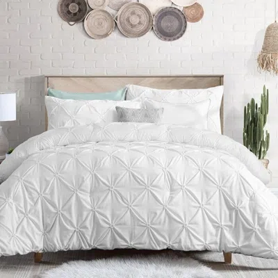 Hivvago Full/queen Size All Season Pleated Hypoallergenic Microfiber Reversible 3 Piece Comforter Set In Whi In White
