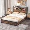 Hivvago Full/queen Size Bed Frame With Bookcase Headboard And 4 Storage Drawers-full Size