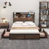 Hivvago Full/queen Size Bed Frame With Bookcase Headboard And 4 Storage Drawers-queen Size