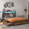 Hivvago Full/queen Size Bed Frame With Smart Led Lights And Storage Drawers-full Size
