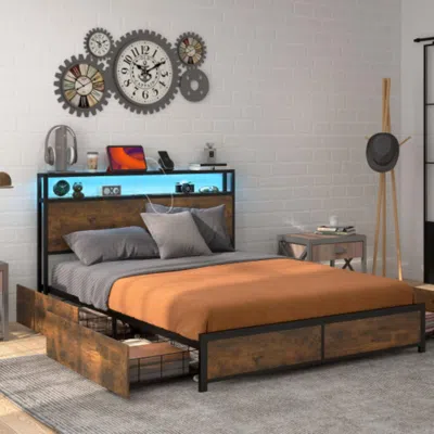 Hivvago Full/queen Size Bed Frame With Smart Led Lights And Storage Drawers-full Size