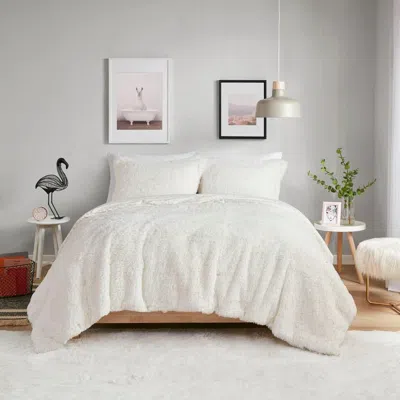 Hivvago Full/queen Size Reversible Soft Sherpa Faux Fur 3-piece Comforter Set In Ivory In White