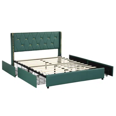 Hivvago Full/queen Size Upholstered Bed Frame With 4 Drawers-green-full Size