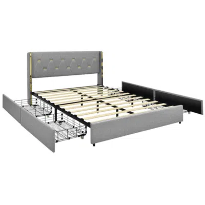 Hivvago Full/queen Size Upholstered Bed Frame With 4 Drawers-silver-full Size