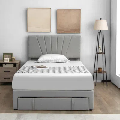 Hivvago Full/queen Size Upholstered Bed Frame With Drawer And Adjustable Headboard-full Size