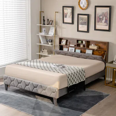 Hivvago Full/queen Size Upholstered Bed Frame With Storage Headboard-queen Size