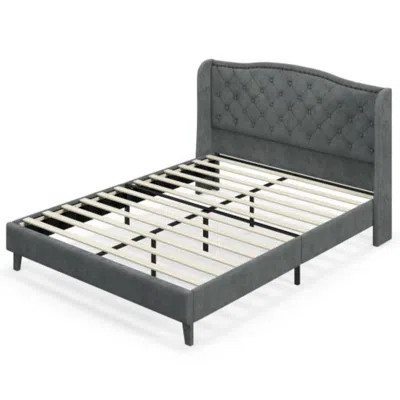 Hivvago Full/queen Size Upholstered Platform Bed Frame With Button Tufted Headboard-queen Size In Gray