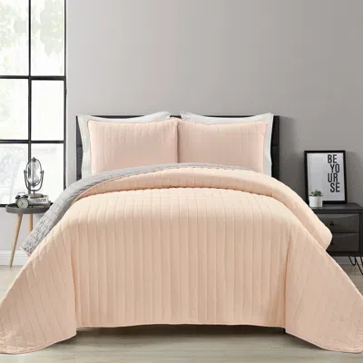 Hivvago Full/queen Soft Reversible Lightweight Quilt Set In Rose Blush Pink And Grey