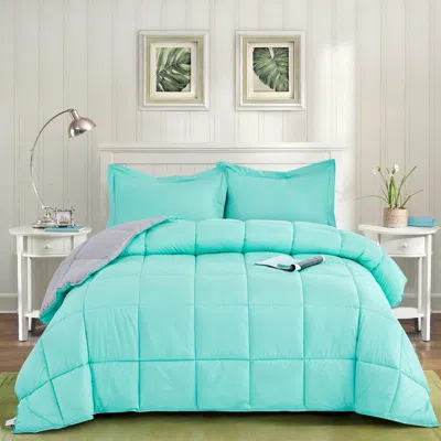 Hivvago Full/queen Traditional Microfiber Reversible 3 Piece Comforter Set In Blue/grey