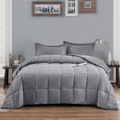 Hivvago Full/queen Traditional Microfiber Reversible 3 Piece Comforter Set In Grey In Gray