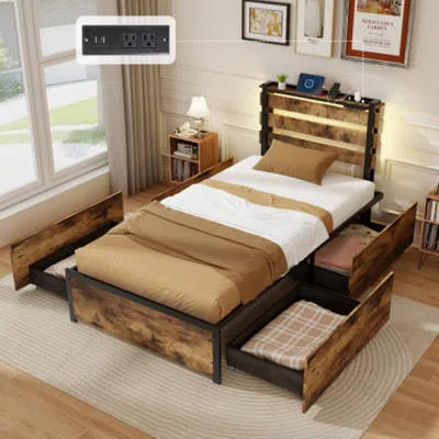 Hivvago Full/queen/twin Size Bed Frame With Drawers Led Lights And Usb Ports-twin Size