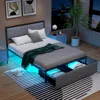 Hivvago Full/queen/twin Size Bed Frame With Led Lights Drawer And Metal Slats-full Size