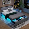 Hivvago Full/queen/twin Size Bed Frame With Led Lights Drawer And Metal Slats-queen Size