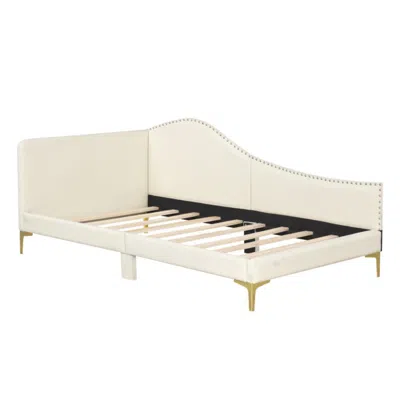 Hivvago Full/twin Size Upholstered Daybed With Metal Legs And Wood Slats-twin Size In Neutral