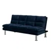 Hivvago Futon Sofa With Tufted Padded Seating And Metal Legs, Blue