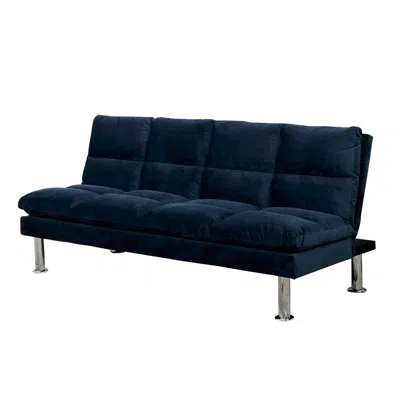 Hivvago Futon Sofa With Tufted Padded Seating And Metal Legs, Blue