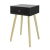 Hivvago Gaia 28 Inch Pine Wood Side End Table, Gliding Rattan Drawer, Black, Gold
