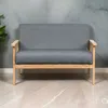 Hivvago Gala 45 Inch Modern Loveseat Bench, Gray Fabric, Natural Brown Wood Frame In Gray