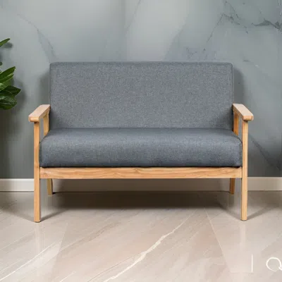 Hivvago Gala 45 Inch Modern Loveseat Bench, Gray Fabric, Natural Brown Wood Frame