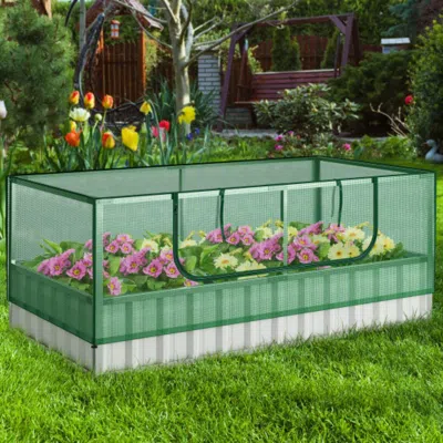 Hivvago Galvanized Raised Garden Bed With Greenhouse Cover