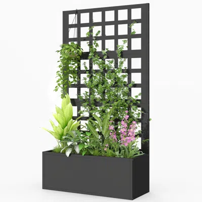 Hivvago Galvanized Raised Garden Bed With Trellis In Black