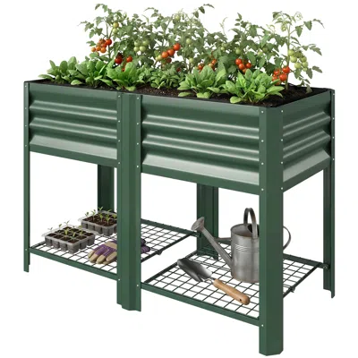 Hivvago Galvanized Steel Raised Garden Bed With Shelf In Green