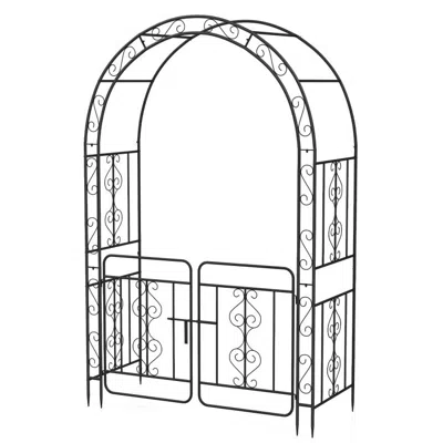 Hivvago Garden Arbor With Gate With Multiple Side Crossbars And 4 Sharp Ground Stakes-black