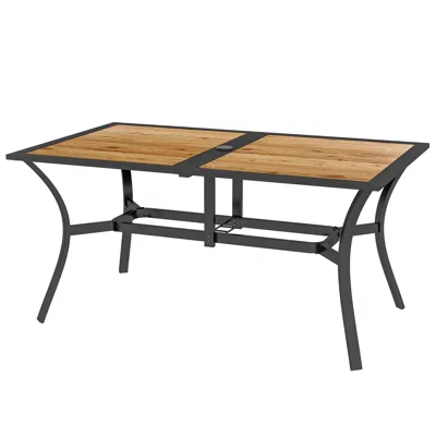 Hivvago Garden Dining Table With Umbrella Slot In Brown