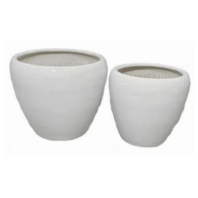 Hivvago Garden Planter Set Of 2, Modern Bowl Shaped Flower Pot, White Ceramic