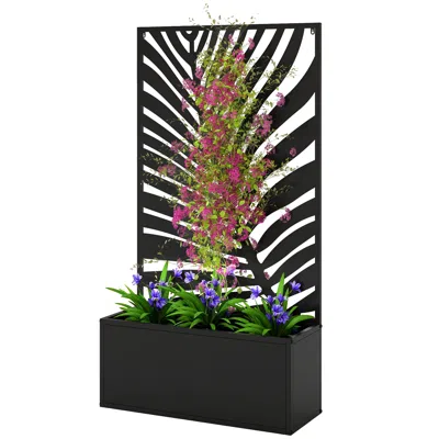 Hivvago Garden Planter With Metal Trellis, Wall-mount Or Freestanding In Black