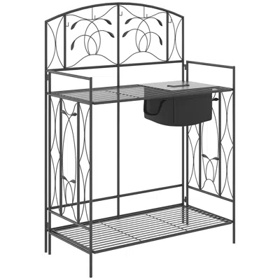 Hivvago Garden Potting Bench Table With Built-in Bag & Hooks In Black