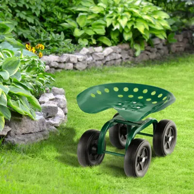 Hivvago Garden Rolling Workseat With 360â°swivel Seat And Adjustable Height-green In Pattern