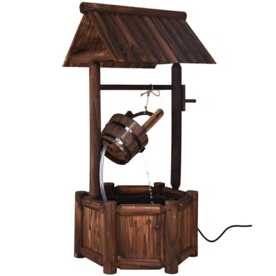 Hivvago Garden Rustic Wishing Well Wooden Water Fountain With Pump In Brown