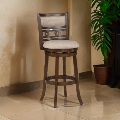Hivvago Gary 29 Inch Swivel Barstool, Cushioned Seat And Open Back, Cherry Brown