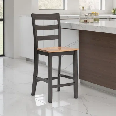 Hivvago Gasy Counter Height Chair Set Of 2, 24 Inch Dark Brown, Contoured Seat