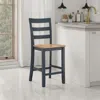 Hivvago Gasy Counter Height Chair Set Of 2, Dark Blue Solid Wood, Brown Seat In Blue