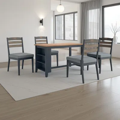Hivvago Gasy Counter Height Dining Table, 60 Inch, Dark Blue Brown Mango Wood In Gray