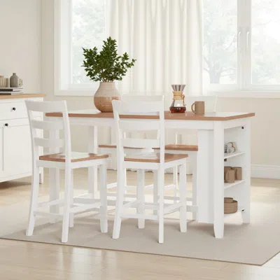 Hivvago Gasy Counter Height Dining Table, 60 Inch White Brown Mango Wood
